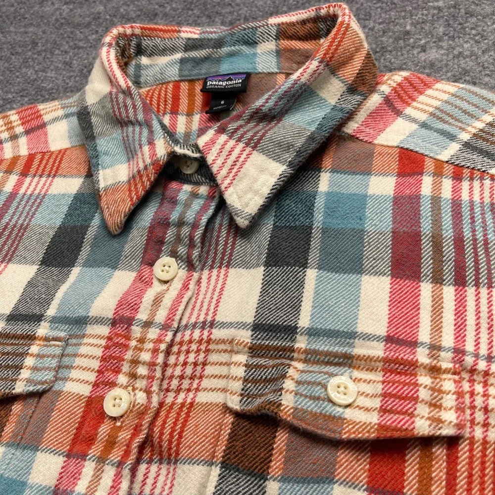 Patagonia Fjord Flannel Organic Cotton Plaid Button Up Shirt Womens 6 53915